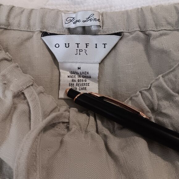 OUTFIT JPR Pure Linen Maxi Skirt M Tan Drawstring Elastic Waist Side Slit - Picture 10 of 11